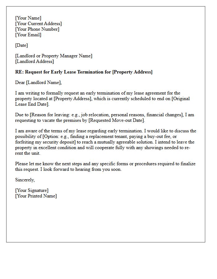 Tenant Initiated Early Lease Termination Request Letter