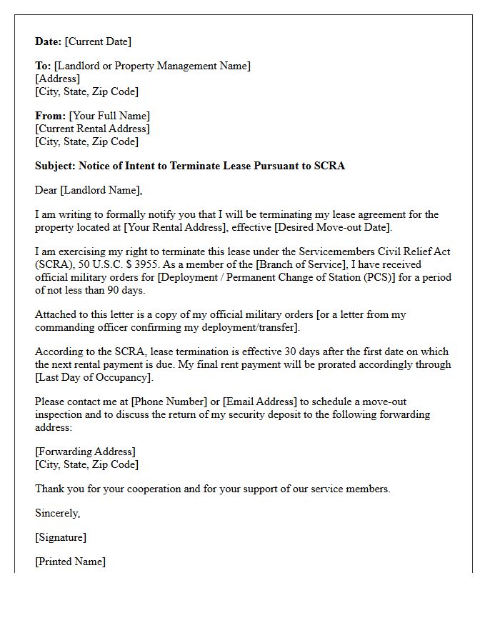 Military Deployment Early Lease Termination Agreement Letter