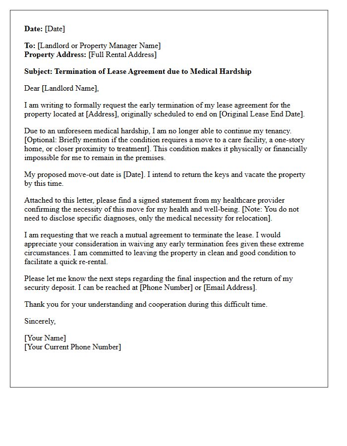 Medical Hardship Early Lease Termination Agreement Letter