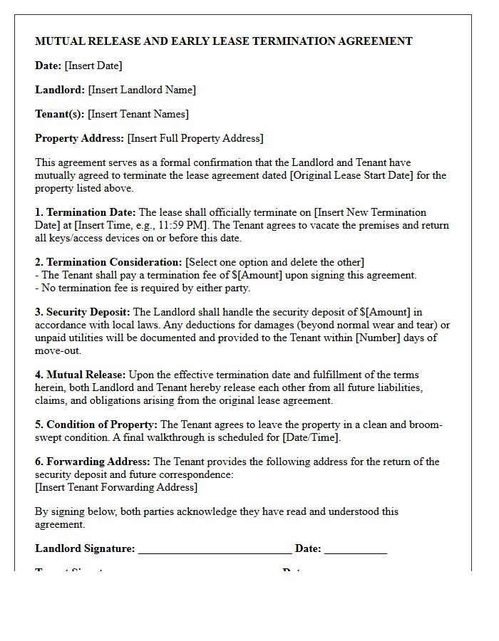 Mutual Release And Early Lease Termination Agreement Letter
