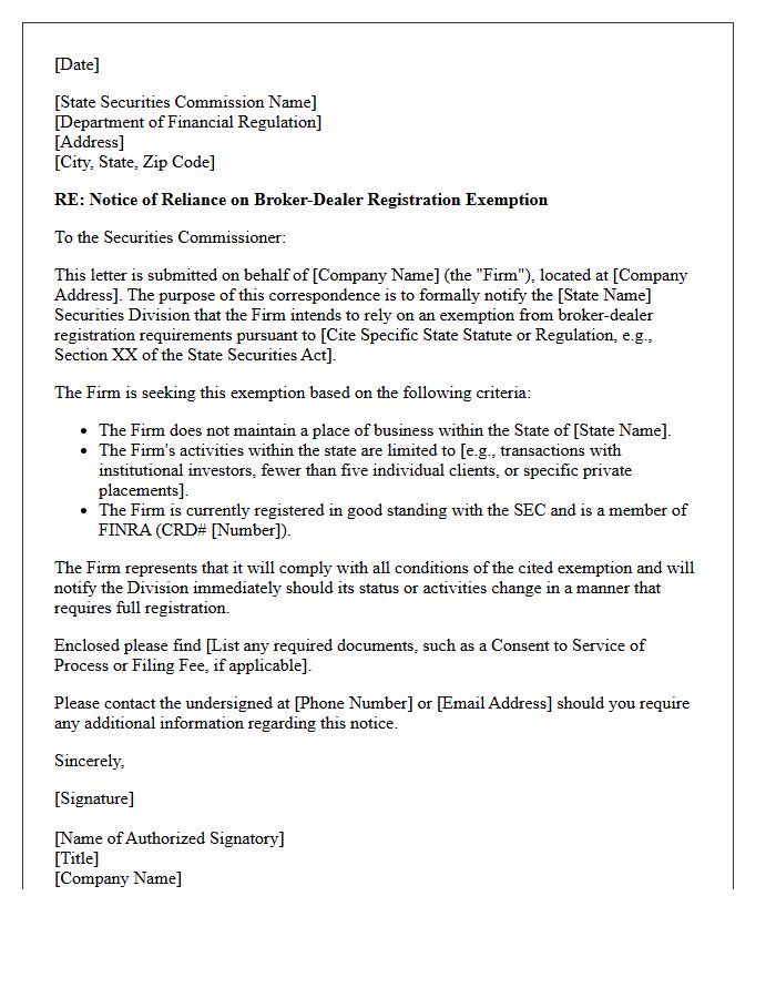 Broker-Dealer State Registration Exemption Letter