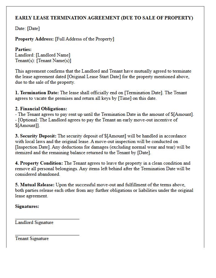 Property Sale Executed Early Lease Termination Agreement Letter