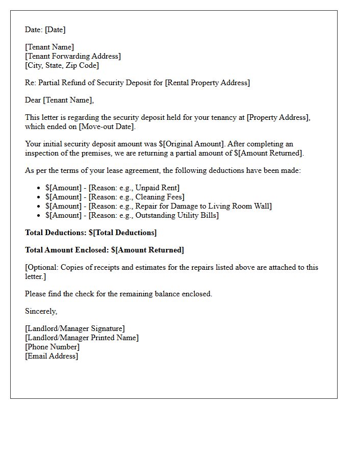 Partial Security Deposit Return Letter
