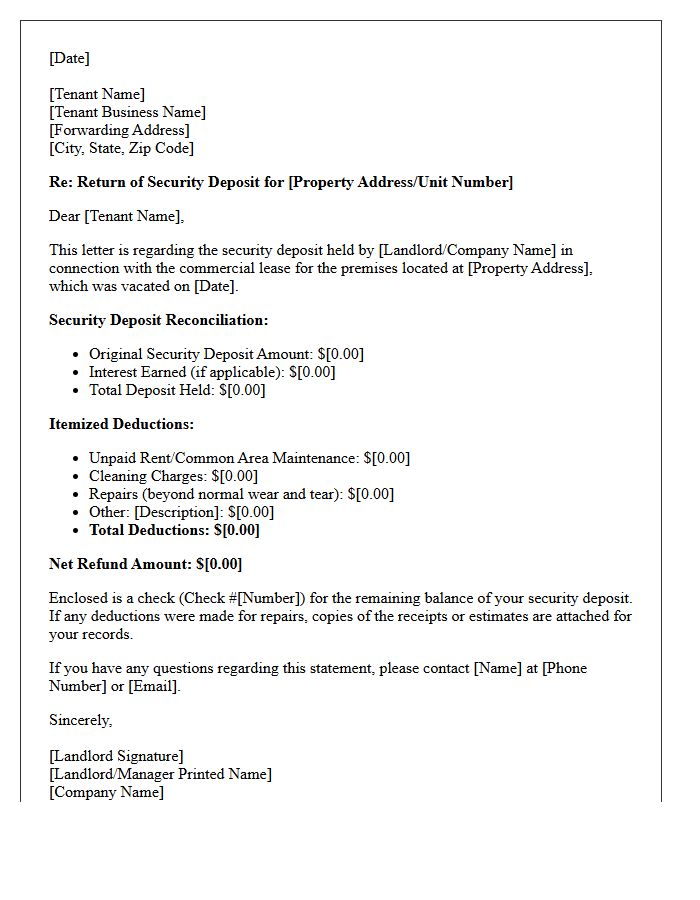 Commercial Security Deposit Return Letter