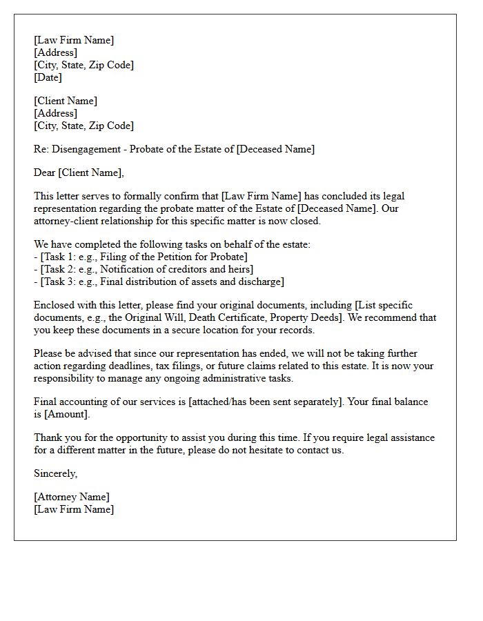 Probate Matter Disengagement Letter