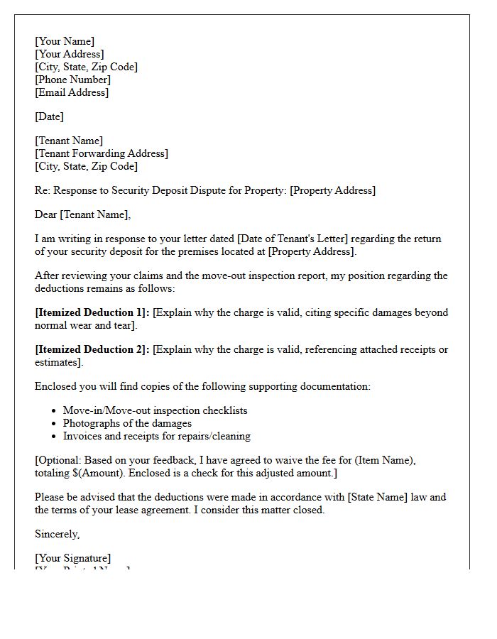 Disputed Security Deposit Response Letter