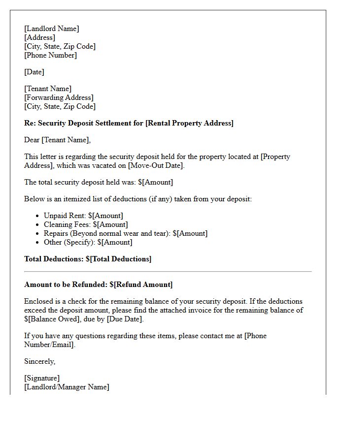 Final Move-Out Security Deposit Letter
