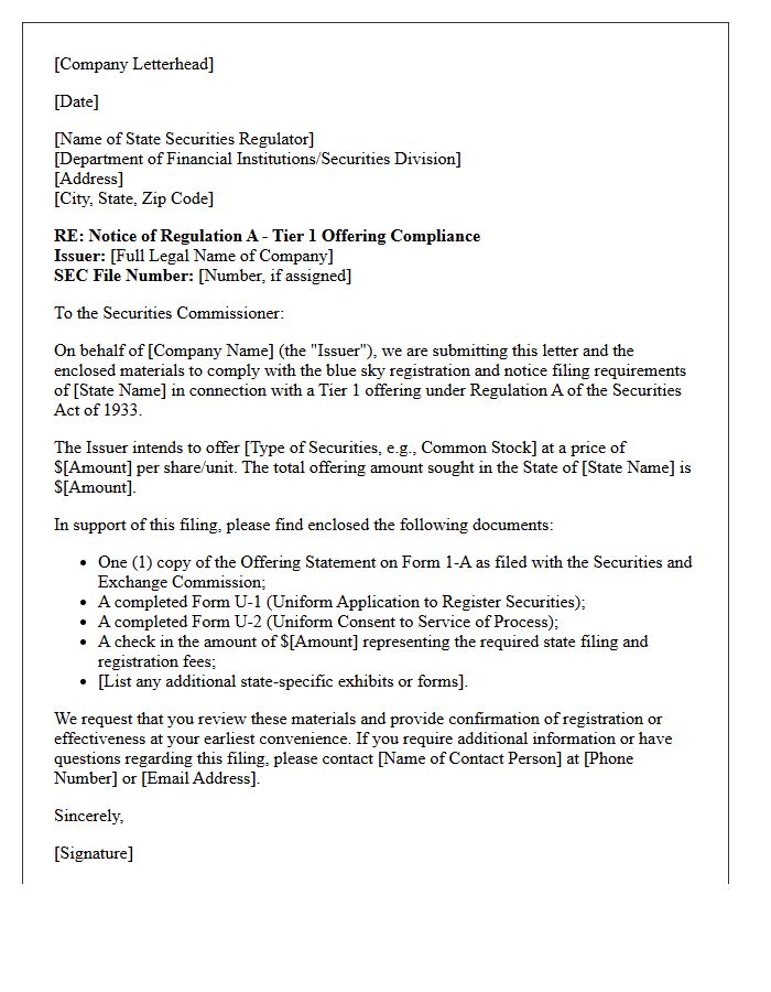 Tier One Regulation A State Compliance Letter