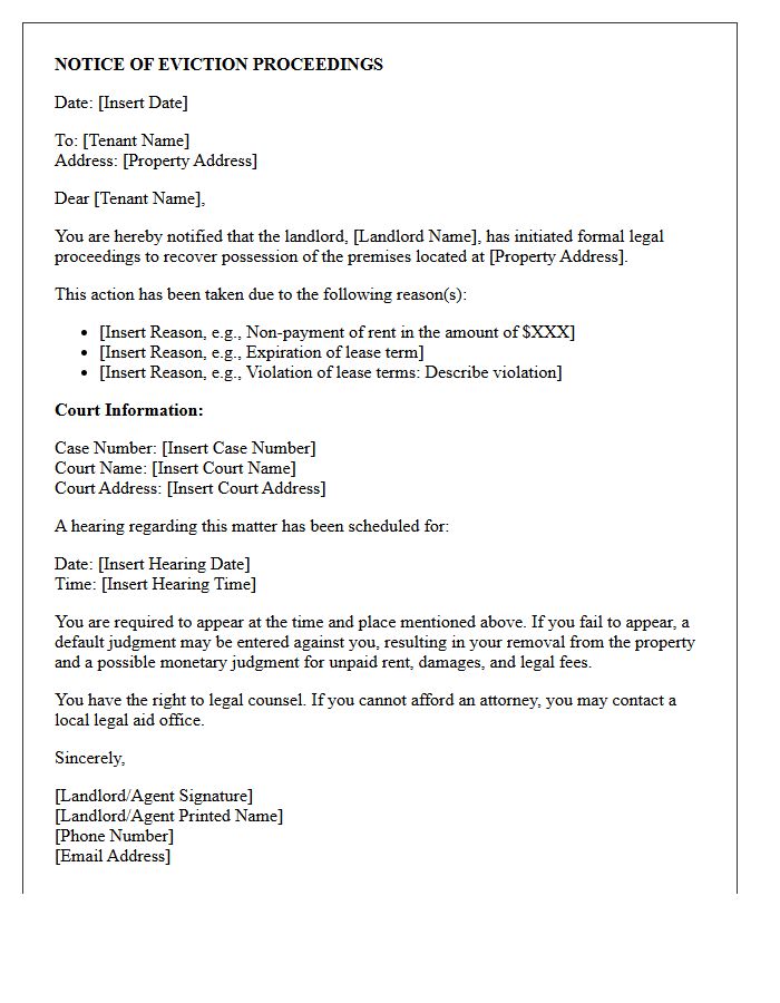 Notice Of Eviction Proceedings Letter