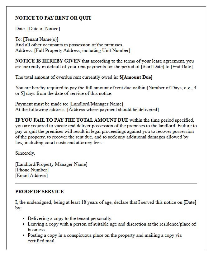 Notice To Pay Rent Or Quit Eviction Letter