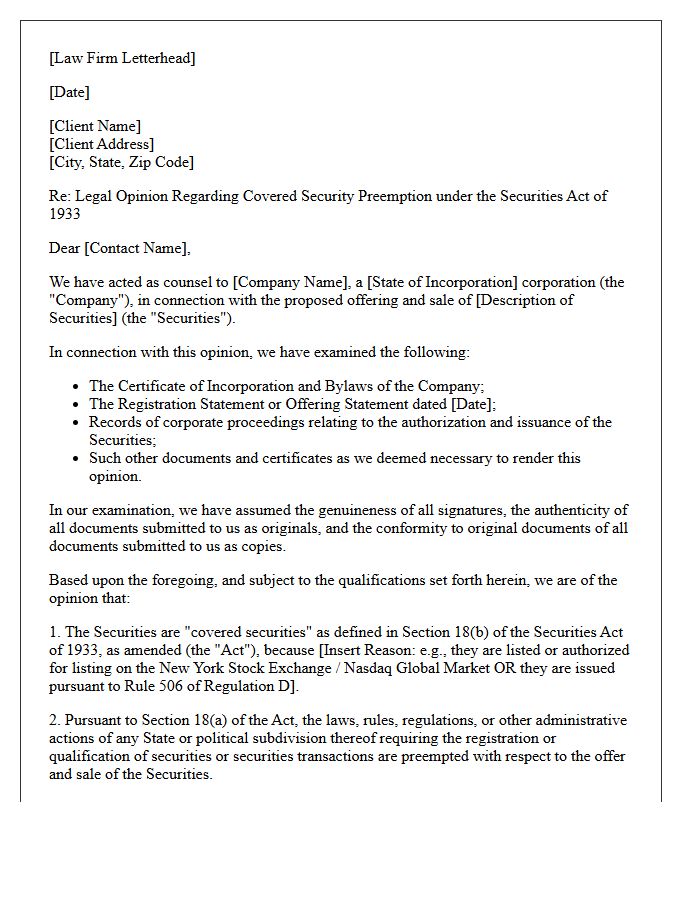 Covered Security Preemption Opinion Letter