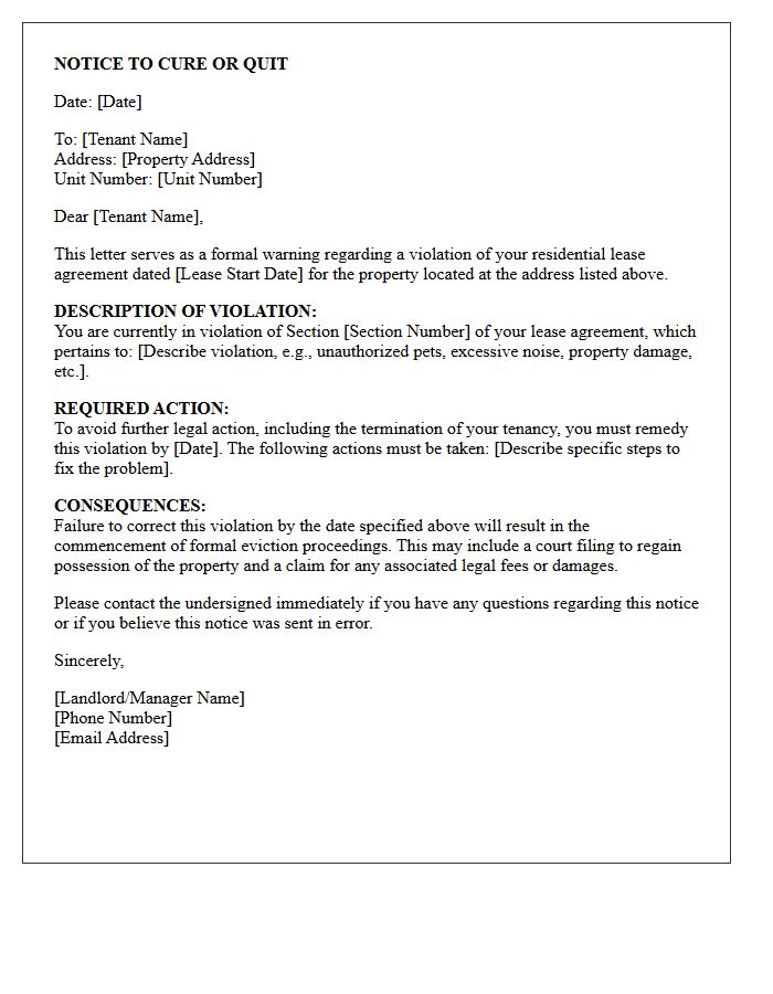 Lease Violation Eviction Warning Letter