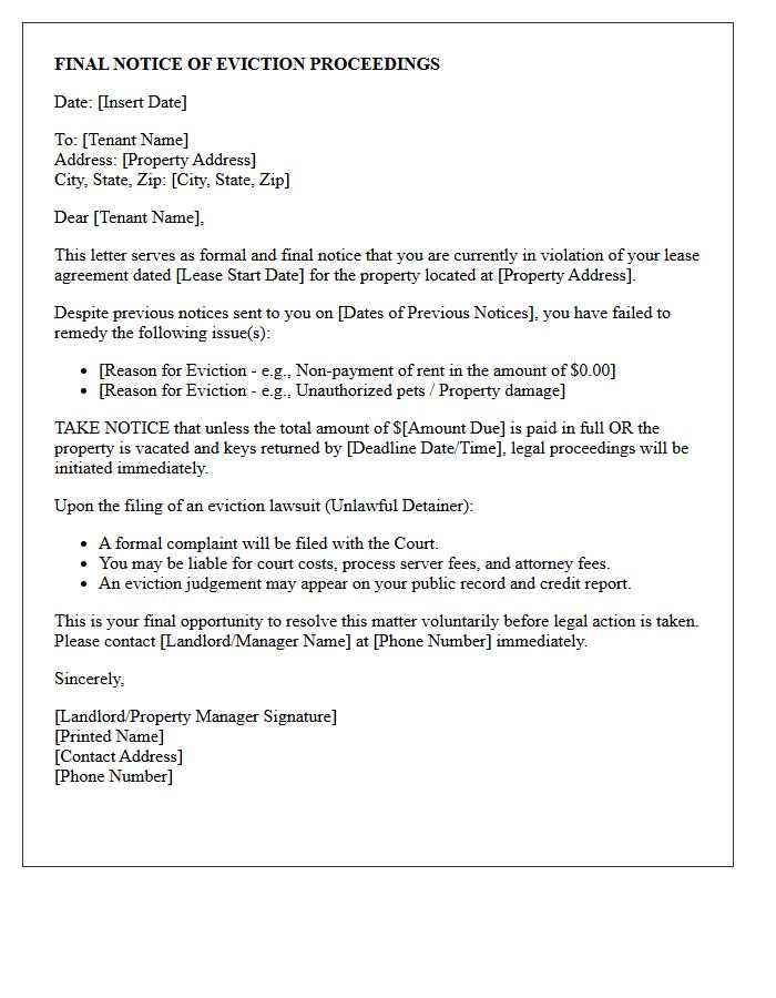 Final Notice Of Eviction Proceedings Letter