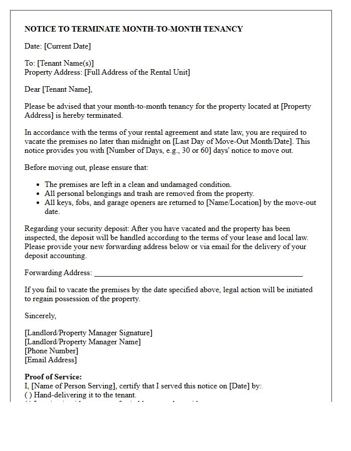 End Of Month-To-Month Tenancy Eviction Letter
