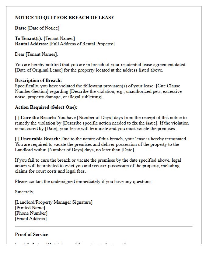 Breach Of Lease Agreement Eviction Letter