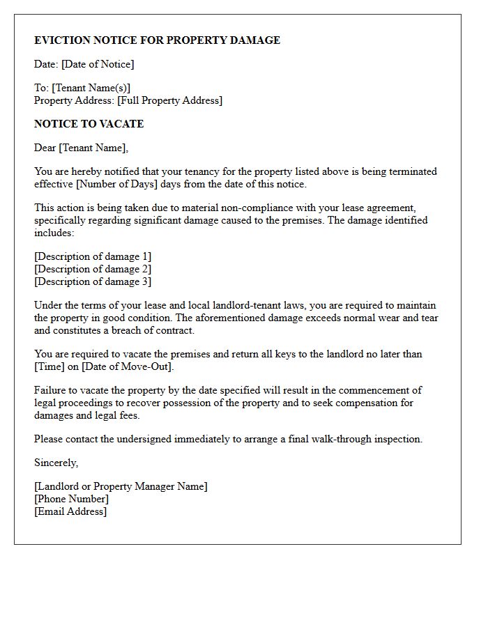 Eviction Notice For Property Damage Letter