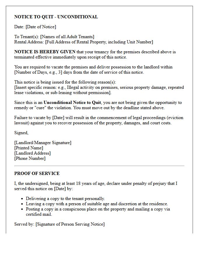 Unconditional Quit Eviction Notice Letter