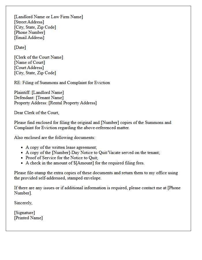 Eviction Summons And Complaint Cover Letter