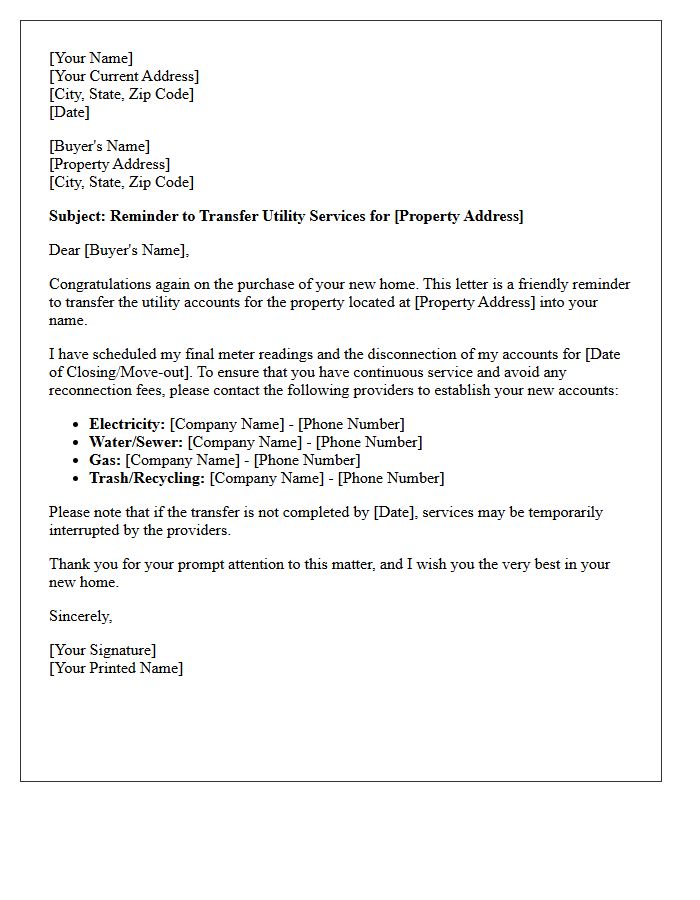 Letter Reminding Buyer to Transfer Utility Services
