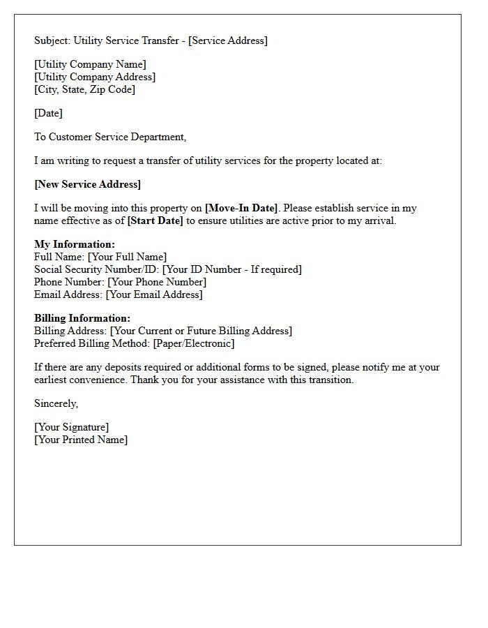 Letter Regarding Utility Service Transfer Before Move-In