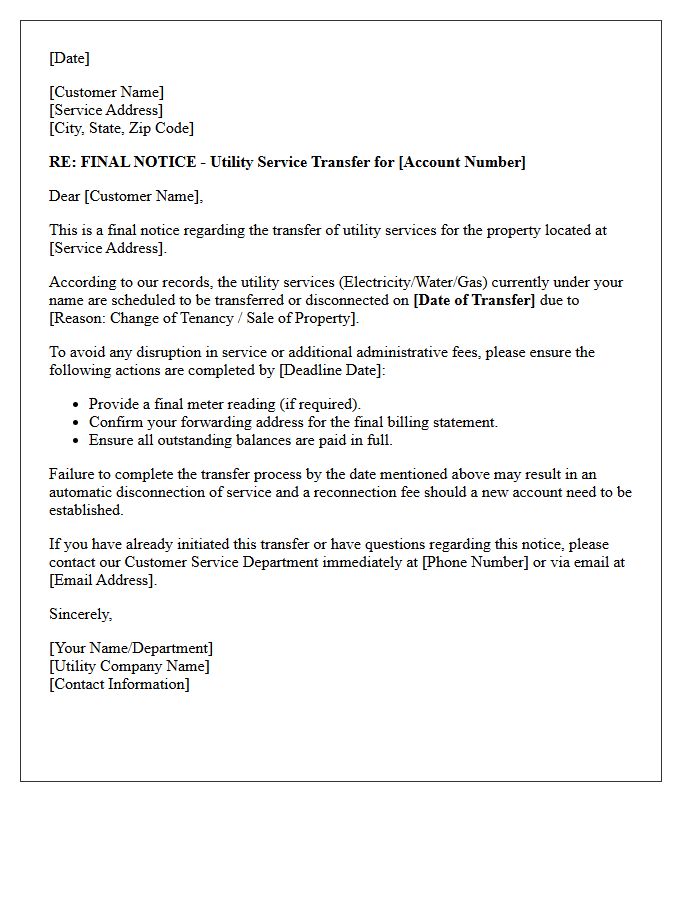 Final Notice Letter for Utility Service Transfer