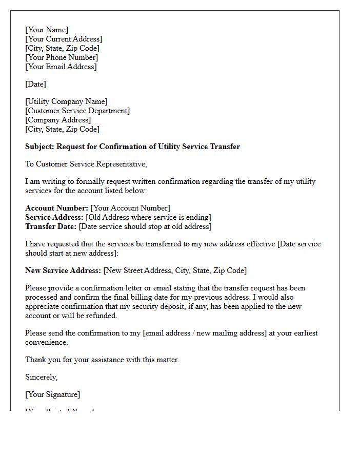 Letter Requesting Confirmation of Utility Service Transfer
