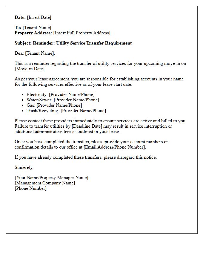 Property Management Utility Service Transfer Reminder Letter
