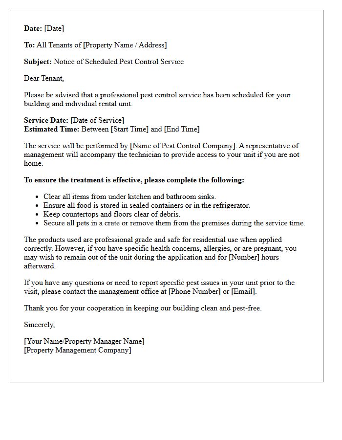 Tenant Notification Letter For Pest Control Service