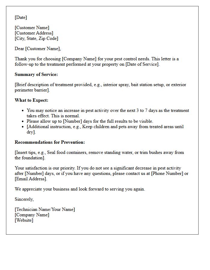 Post-Treatment Pest Control Follow-Up Letter