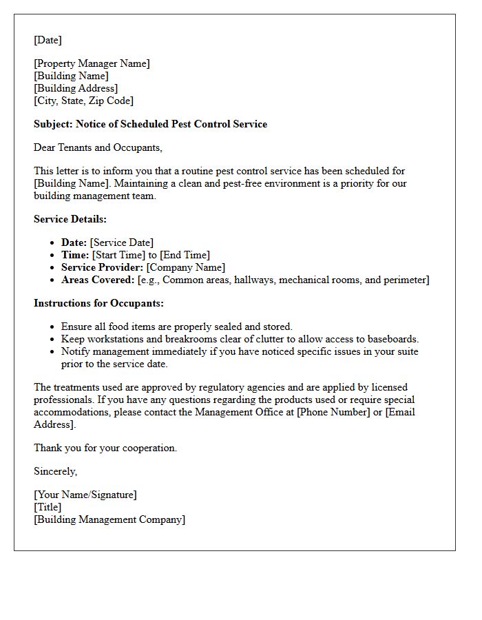 Commercial Building Pest Control Service Letter