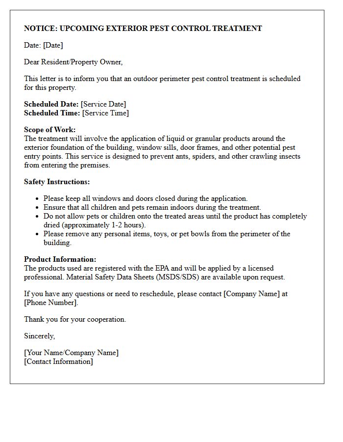 Outdoor Perimeter Pest Control Warning Letter