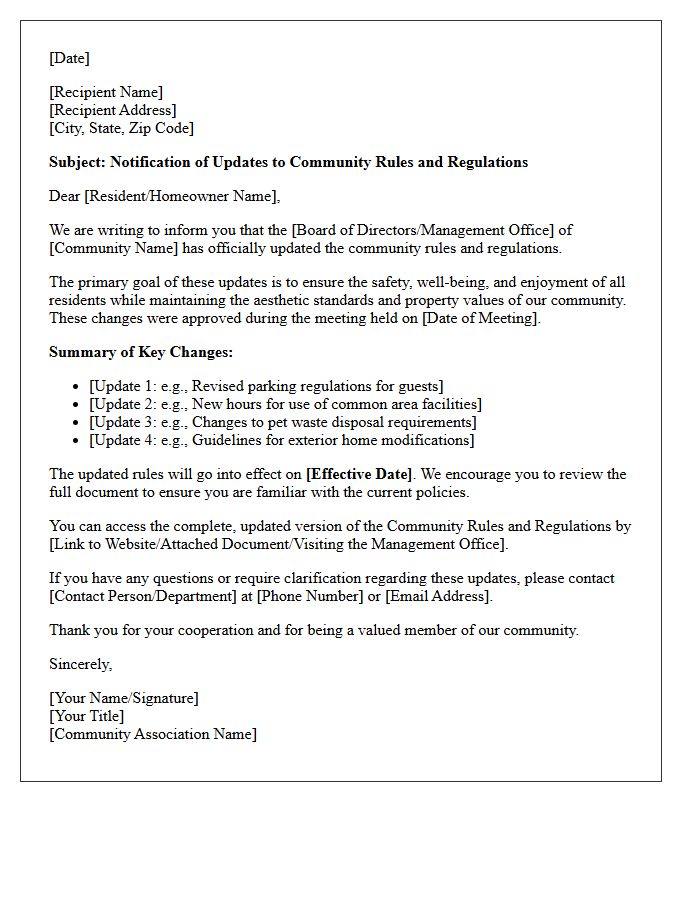 Community Rules Update Notification Letter