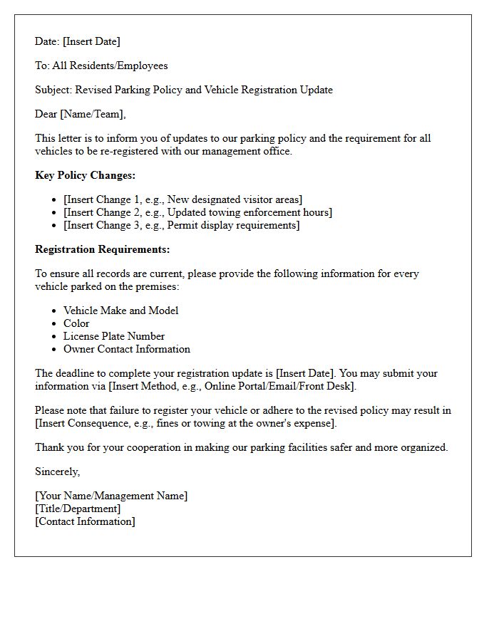 Revised Parking Policy and Vehicle Registration Update Letter