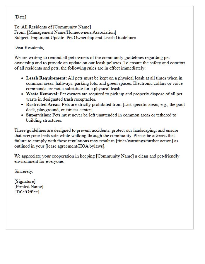 Pet Ownership and Community Leash Guidelines Update Letter