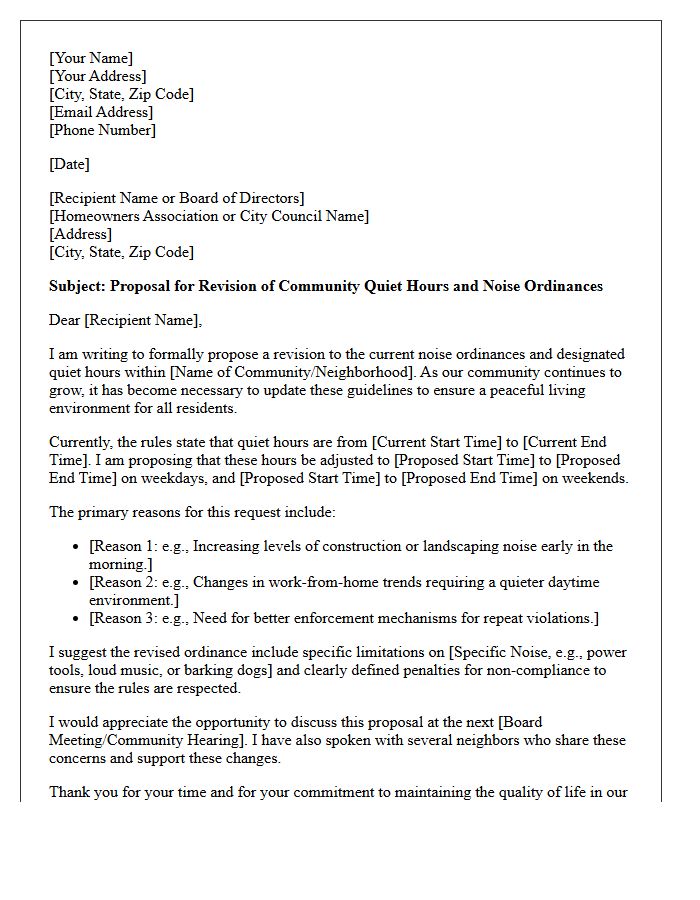Community Quiet Hours and Noise Ordinance Revision Letter
