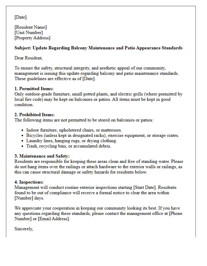 Balcony Maintenance and Patio Appearance Standards Update Letter