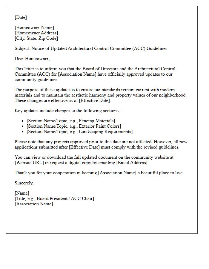 Architectural Control Committee Guidelines Update Letter