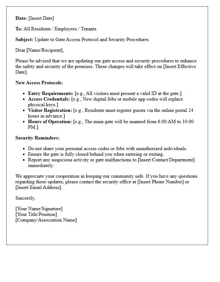 Gate Access Protocol and Security Procedures Update Letter