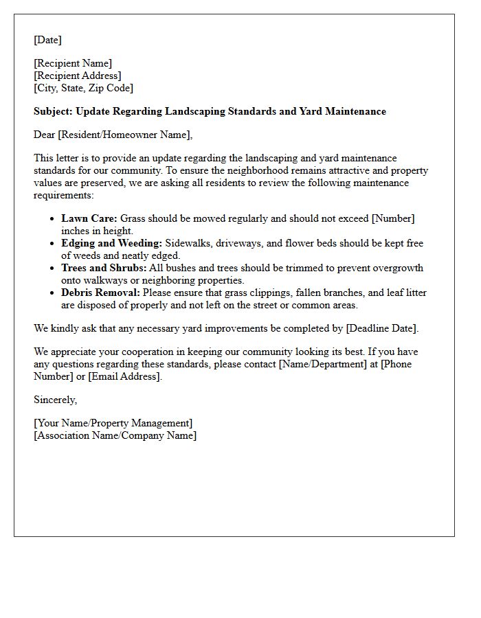 Landscaping Standards and Yard Maintenance Update Letter