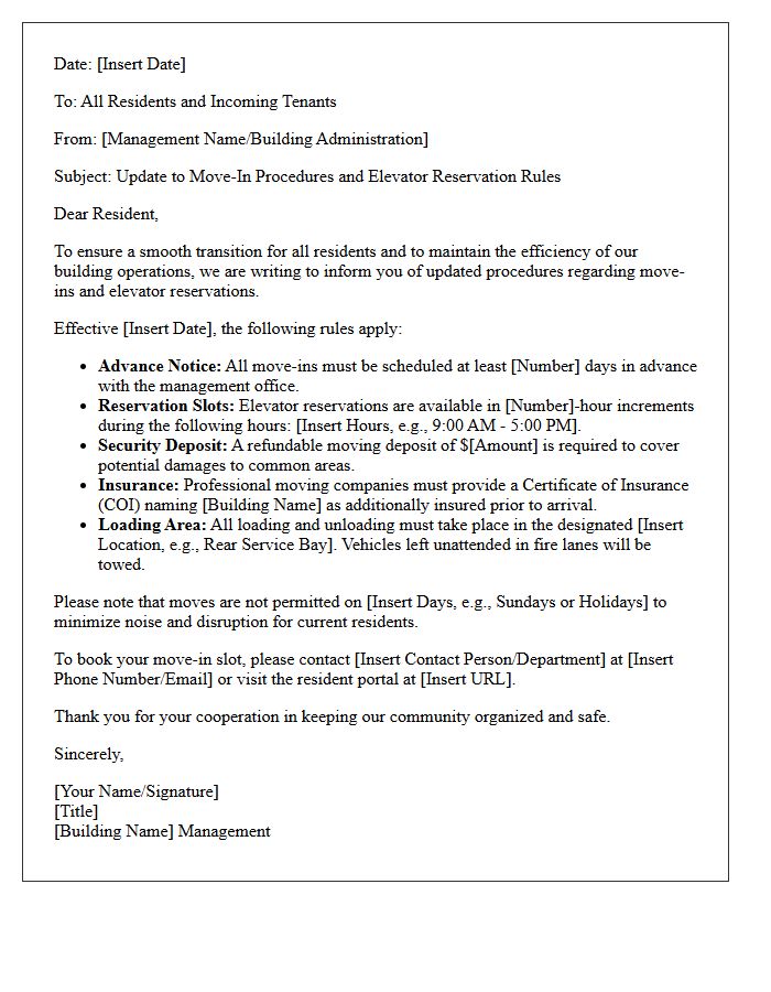 Move-In Procedures and Elevator Reservation Rules Update Letter