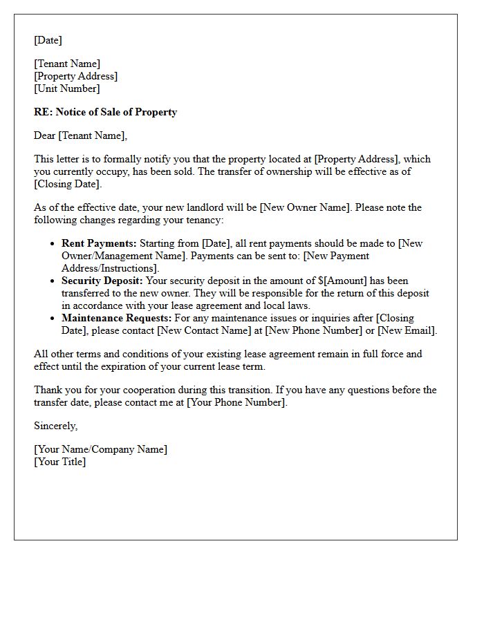 Tenant Notice Of Property Sale Letter