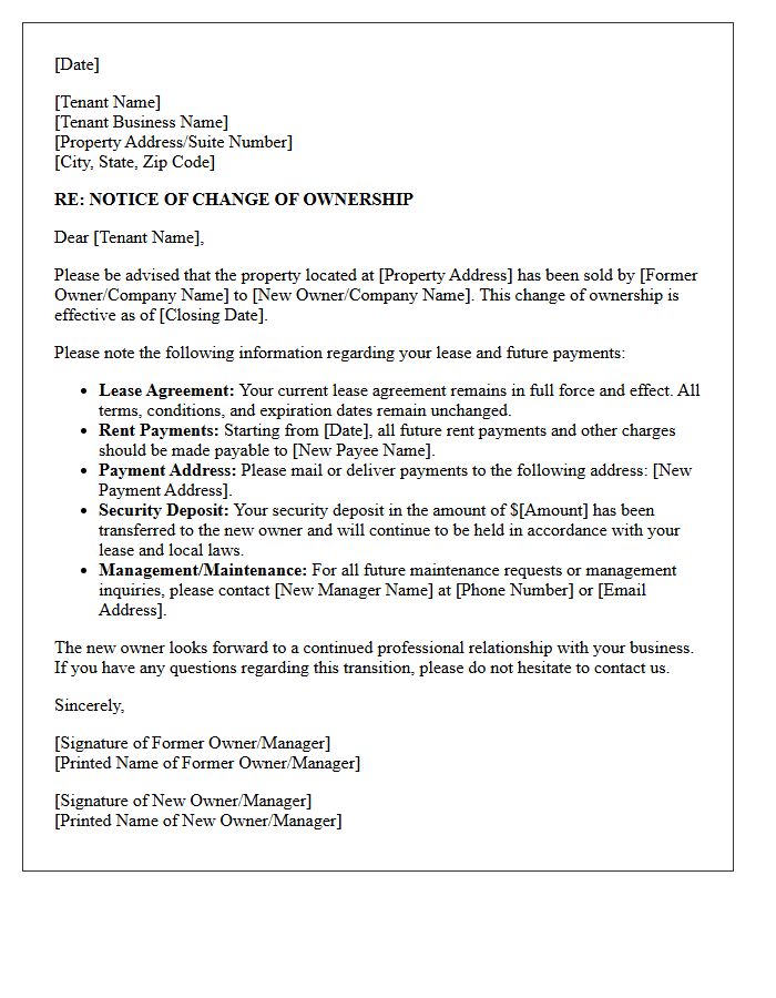 Commercial Tenant Property Sale Notification Letter