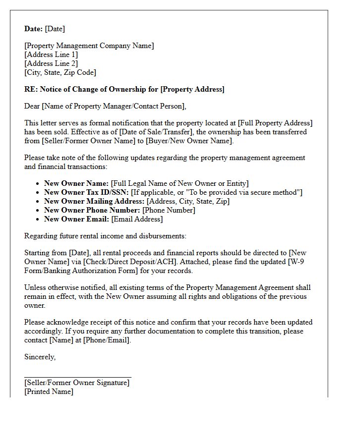 Change Of Ownership Notice To Property Management Letter