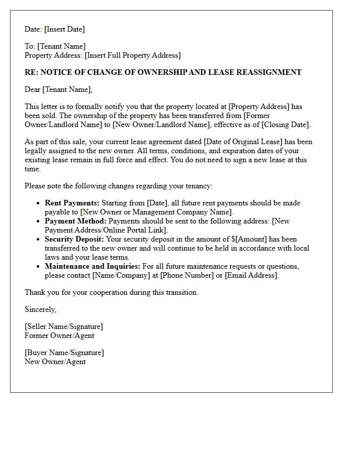 Lease Reassignment And Property Sale Notice Letter