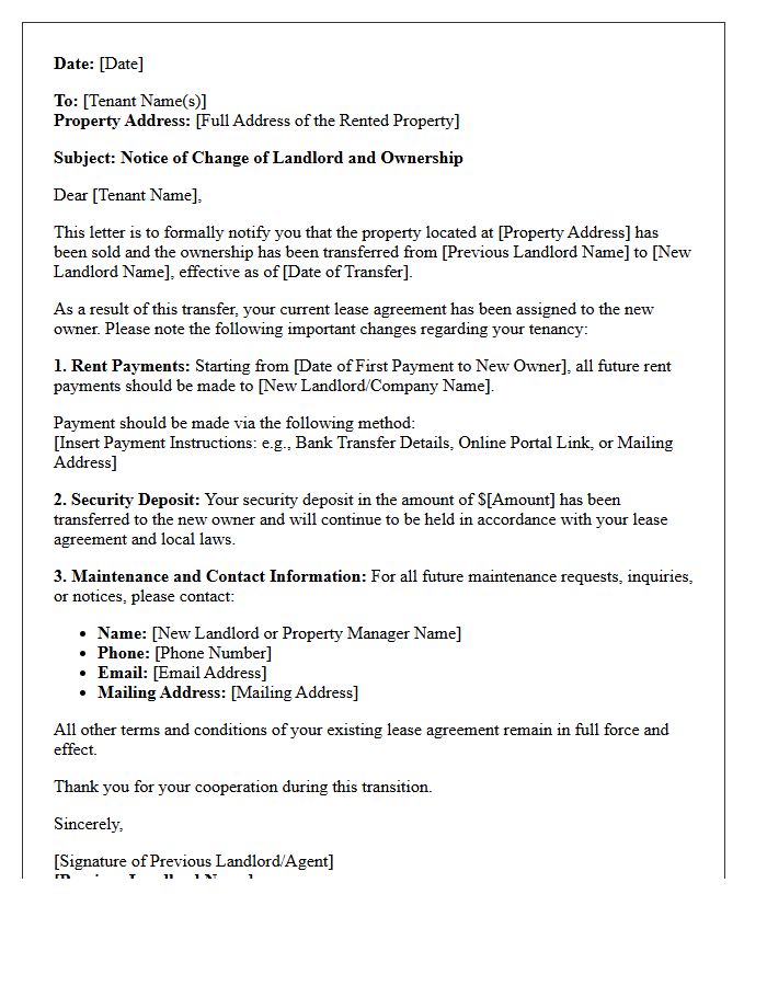 Change Of Landlord Notice Due To Property Transfer Letter