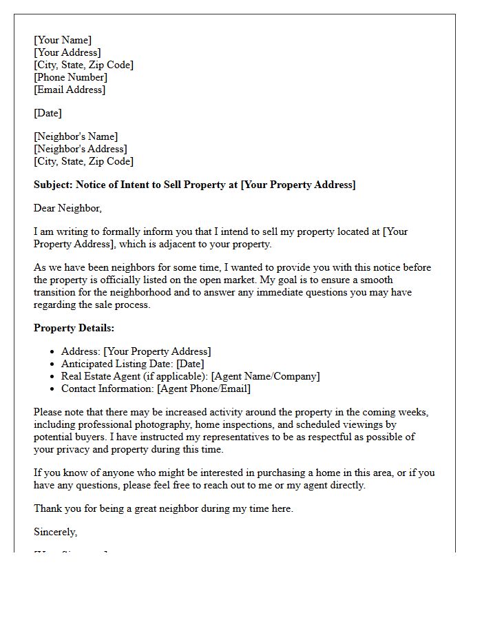 Notice Of Property Sale To Adjacent Property Owners Letter