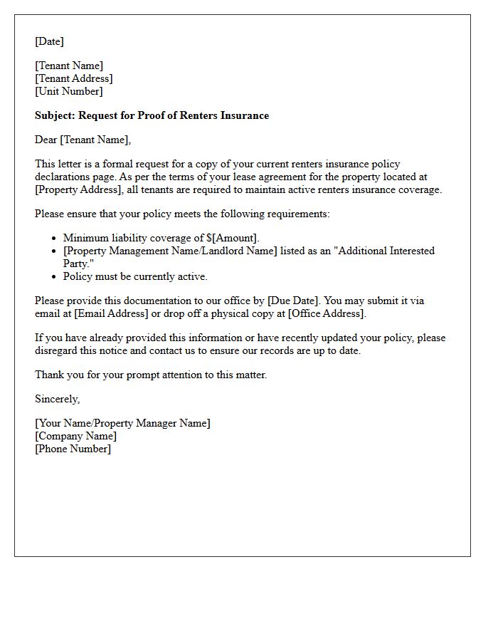 Initial Request for Renters Insurance Proof Letter