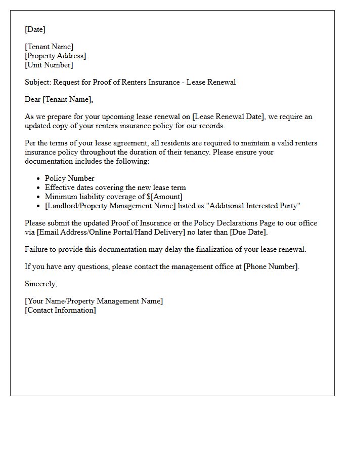 Lease Renewal Renters Insurance Proof Request Letter