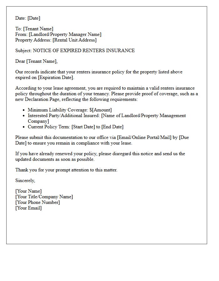 Expired Policy Renters Insurance Proof Request Letter