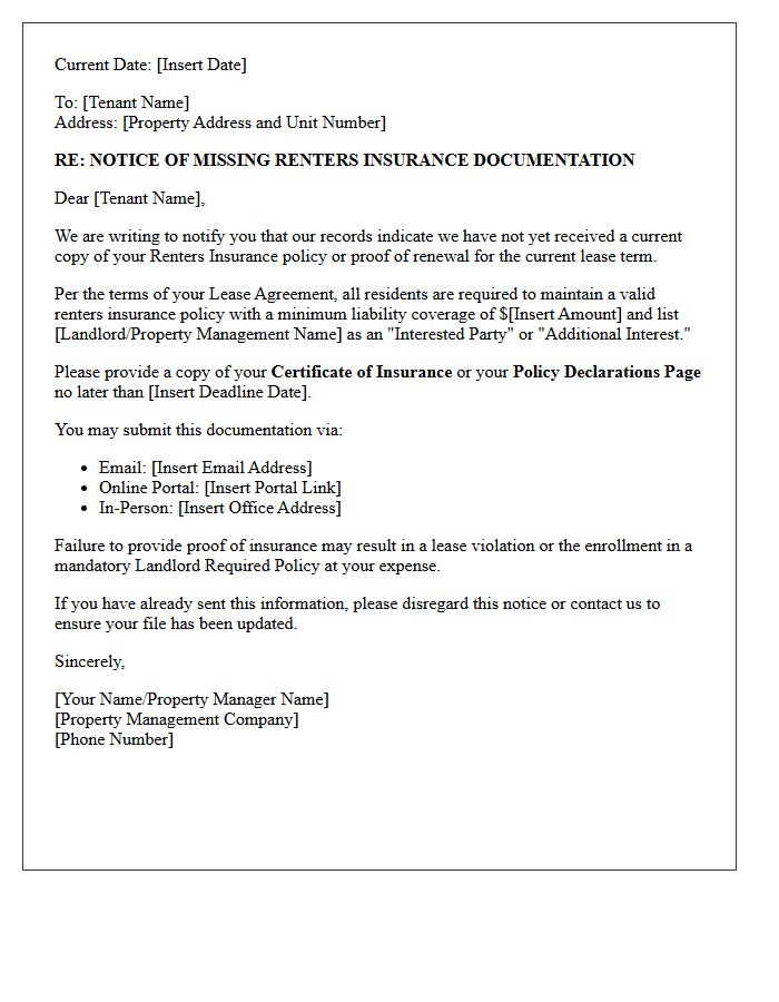Missing Documentation Renters Insurance Proof Letter